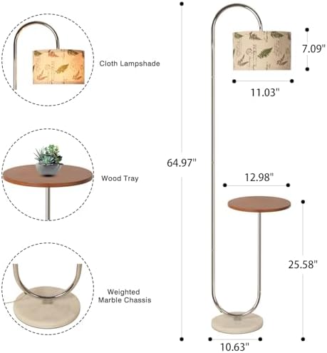 Hsyile Arc Floor Lamp with Hanging Drum Shade for Living Room-Marble Base Modern Tall Stand Up Light with Table, Contemporary Over The Couch Chrome Lamp Standing Lamps - Image 6
