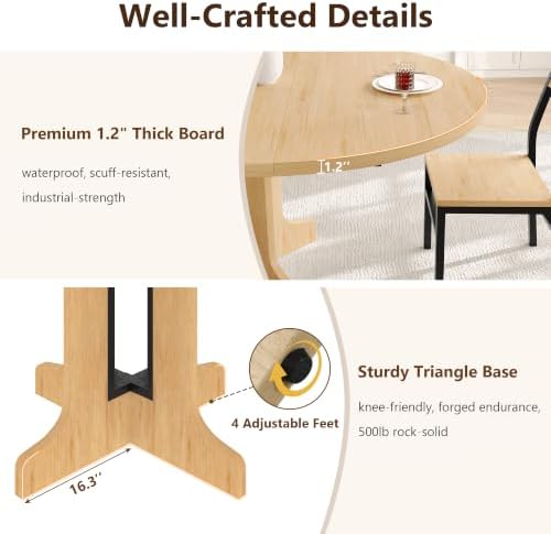 Einhomn 59" Extendable Round Dining Table Set for 4-6, 5-Piece Kitchen & Dining Room Table with 2 Chairs & 2 Benches, Wood Oval Dinner Table with Heavy Duty Pedestal Base, for Small Spaces, Oak - Image 5
