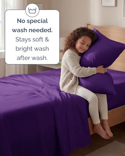 Twin Size 3 Piece Sheet Set - Comfy Breathable & Cooling Sheets - Purple - Image 6
