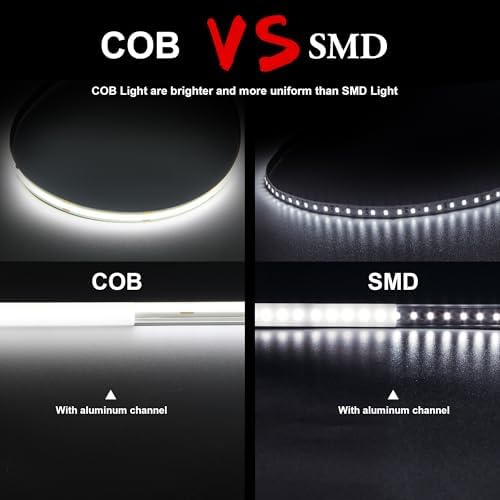 COB LED Strip, 16.4ft White LED Strip Light, Dimmable LED Light Strip 6000K Bright Daylight White, CRI92+, 8mm Width, 24V Flexible LED Tape Light for TV, Bedroom, Kitchen Cabinet, Closet, Home. - Image 2