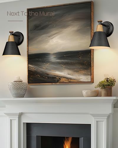 FEMILA Wall Sconces Set of 2, 1-Light Matte Black Bathroom Light Fixtures, Modern Single Vanity Light Wall Lamp with Hammered Metal Shade, 4FG59B-2 BK - Image 5