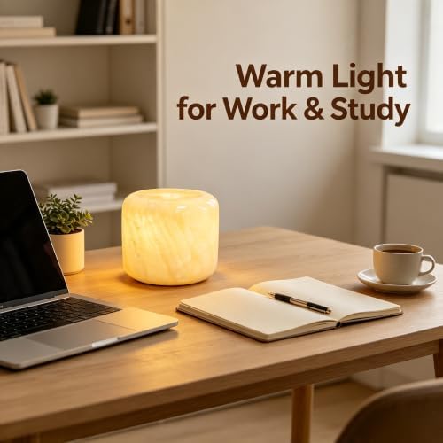 Marble Lamp Luxury Stone Table Lamp Type-C Rechargeable Touch Night Light Small Bedside Lamp Cordless Ambient Light for Home Decor, Bedroom, Living Room & Office (Yellow Jade) - Image 6