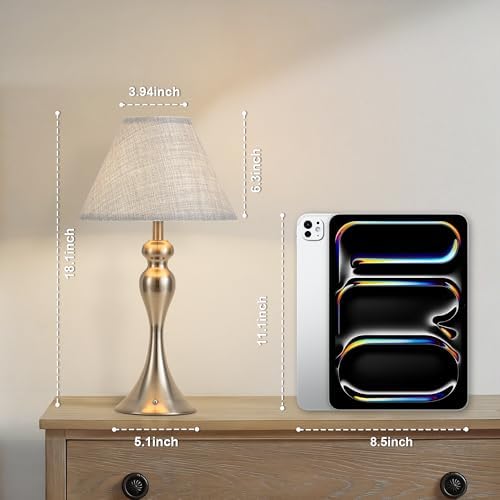 Cordless Table Lamp Rechargeable, Battery Night Light Fabric Shade, Nickel - Image 2