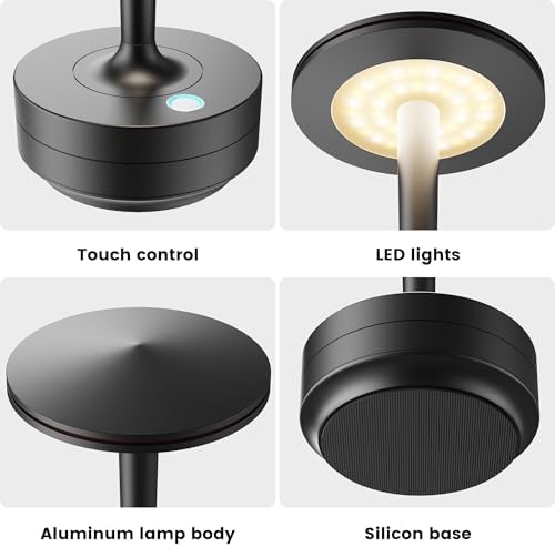 Cordless Table Lamps,6000mAh Rechargeable Battery,Portable LED Lamp with 60H Runtime,3 Color Modes&Stepless Dimming,Waterproof Metal Lamp for Patio,Restaurant Bedroom Dining Black - Image 2