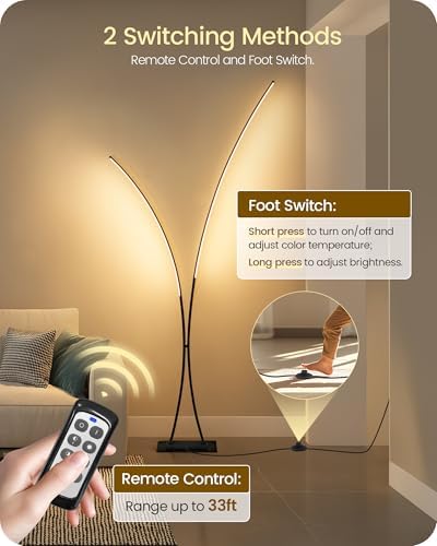 Modern 85.4" Arc Floor Lamp for Living Room, 2 Lights Arched Standing Tall Lamp with Remote, X-Shaped Bright Curved Lamp, Dimmable LED Corner Light for Bedroom, Office, Black, B61LD05W1 - Image 3