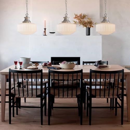 Vintage Milk Glass Pendant Light Fixtures, 10.63" Milk Glass Chandelier, Brushed Nickel Pendant Lights Kitchen Island, Milk Glass Pendant Light for Kitchen Island Lighting, Dining Room & Entryway - Image 2