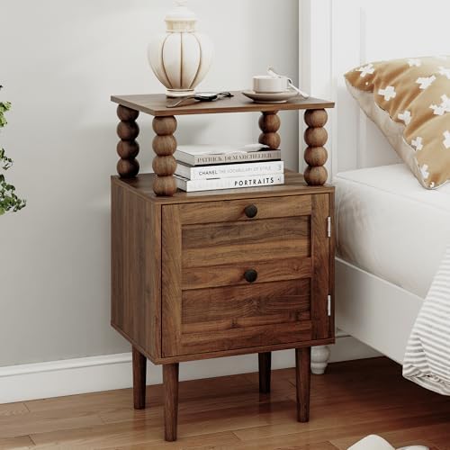 Veegle Nightstand,Retro Bedside Table with Storage Drawer,Dark Walnut by Unknown