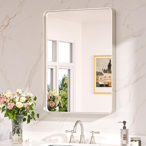Keonjinn 22 x 30 Inch Brushed Nickel Bathroom Mirrors for Over Sink by Keonjinn