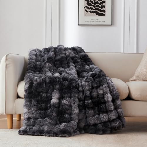 COOVA Soft Bubble Faux Fur Throw Blanket, 50"x60", Tie-dye Black by COOVA