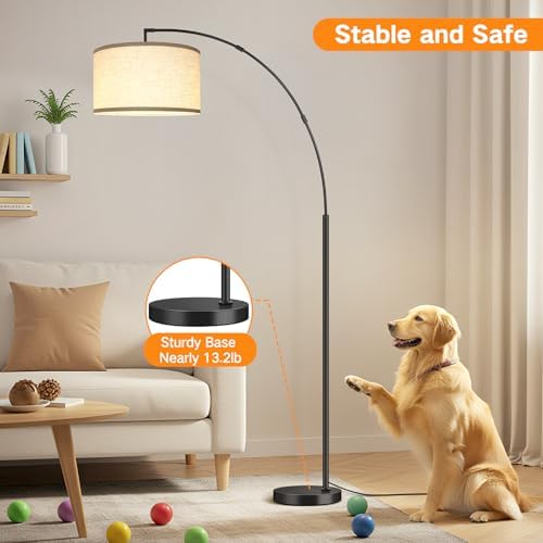 OUTON 81" Arc Floor Lamp, 12W 1080LM LED Dimmable Floor Lamp with 16" Beige Lampshade, Remote Control & Foot Switch, 4 Colour Temperatures, Tall Standing Lamp for Living Room Bedroom Office, Black - Image 6