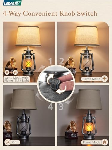 LEDIARY 18.72" Sliver LED Lantern Flickering Flame Table Lamps Set of 2 - Image 3