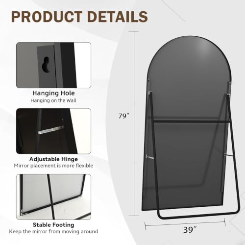 LFT HUIMEI2Y 79"x39" Arch Full Length Mirror, Black Floor Mirror - Image 3