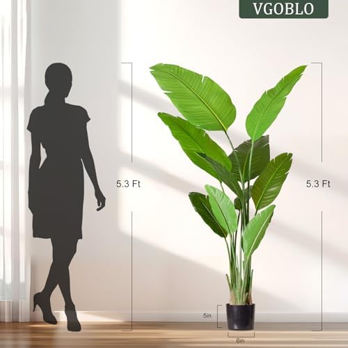Bird of Paradise Plant Artificial 5.3Ft Tall Fake Tropical Palm Tree with Plastic Pot Silk Floor Plant for Indoor Outdoor Home Office Living Room Decor - Image 2