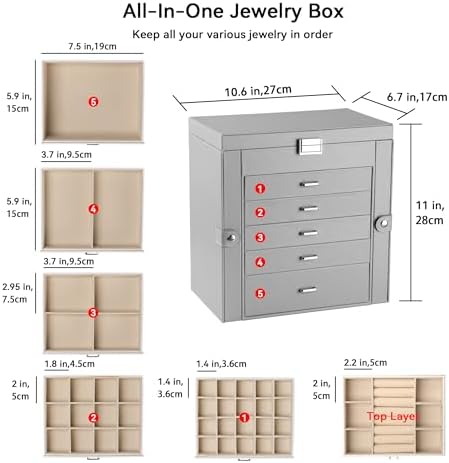 Frebeauty 6-Layer Jewelry Box for Women,Large Jewelry Organizer with Drawer - Image 3
