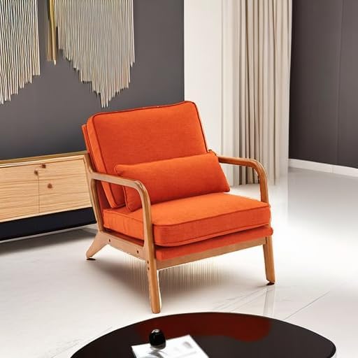 Bonnlo Burnt Orange Accent Chairs Set of 2, Upholstered Mid Century Modern Lounge Chairs Reading Chairs Side Sitting Chair Solid Wood Farmhouse Armchairs for Living Room, Bedroom, Guest Room - Image 5
