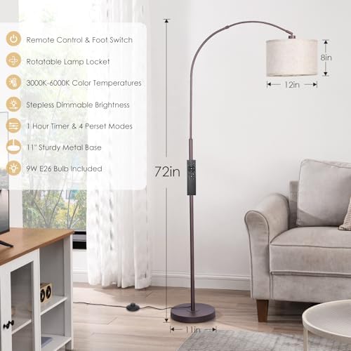 Qingmiao Dimmable Arc Floor Lamp, Remote & Foot Switch, Adjustable Shade - Image 2