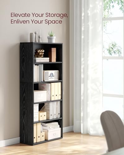 VASAGLE Bookshelf, 23.6 Inches Wide, 5-Tier Open Bookcase with Adjustable Storage Shelves, Floor Standing Unit, Ebony Black ULBC165T56 - Image 4