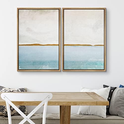 SIGNWIN Framed Canvas Print Wall Art Set Gold Blue Ocean Sea Beach Landscape Nature Wilderness Illustrations Modern Art Decorative Rustic Chic for Living Room, Bedroom, Office - 24"" x36 x2 Natural - Image 3