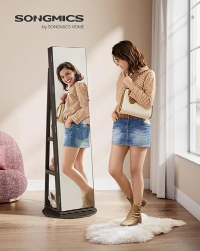 SONGMICS 6 LEDs Mirror Jewelry Cabinet Organizer, 360° Swivel, Lockable - Image 2