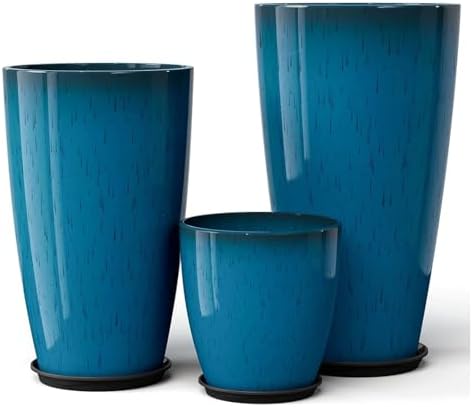 QCQHDU 24,21,11 inch Large Planters with Drainage Hole & Saucer, Set of 3 Plant Pots Tall Planter for Indoor & Outdoor Plants Home Modern Decor by QCQHDU