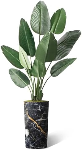 Artificial Tree in Modern Granite Effect Planter, Fake Bird of Paradise Silk Trees for Indoor and Outdoor Home Decoration - 67" Overall Tall (Plant Pot Plus Tree) - Image 2