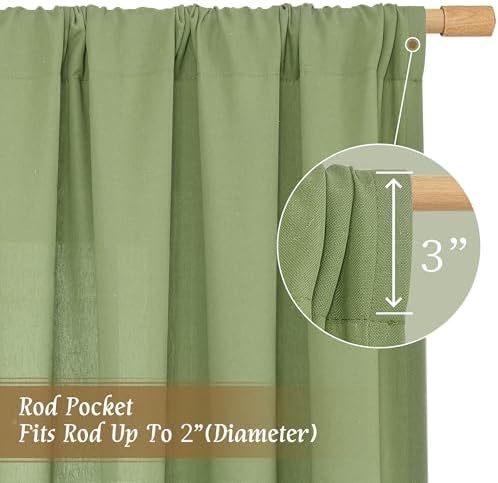 LAMIT Sage Green Linen Curtains 72 inches Long for Living Room 2 Panels - Image 3