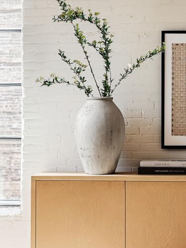 LE TAUCI Ceramic Flower Vase, 13.2 Inch Large Wabi-Sabi Vase, Tall Floor Vase for Home Decor, Living Room Table & Mantel Centerpiece, Watertight & Sturdy, Weathered Stone Greige - Image 5