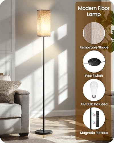 64.2” Dimmable Floor Lamp for Living Room with Remote and Foot Switch, Corner Floor Lamp for Bedroom, Includes 10W A19 Bulb, Modern Standing Tall Lamp, ETL Listed Beige and Black E17LD05 - Image 7