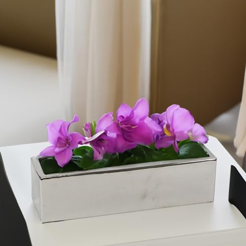 WGVI Long Rectangle Ceramic Planter Vase in Silver 14" x 4" x 4"H, Rectangular Box Block Terrarium Pot, Flower Arrangement, Tabletop Centerpiece, Home Decor Organization Storage Container, 4 Pcs - Image 4