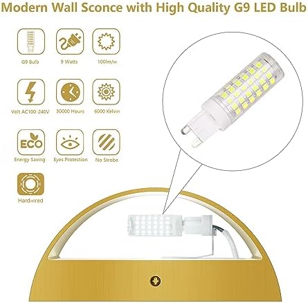 Aipsun Brushed Brass Wall Sconce Indoor Wall Lights Hardwired 1 Pack Up and Down Wall Mount Light for Living Room Bedroom Hallway Corridor Conservatory Cool White 6000K(with G9 Bulbs) - Image 6