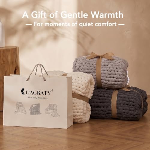 L'AGRATY Chunky Knit Throw Blanket for Couch, 50'' x 70'' Knit Throw, Grey - Image 5
