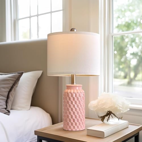 20.5" Small Bedside Lamps Set of 2, Pink Ceramic Nightstand Lamp - Image 2