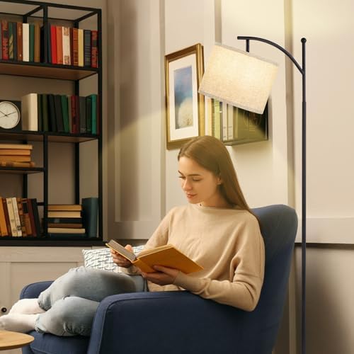 Ambimall 60" Floor Lamp for Living Room with 3 Color Temperatures, Adjustable Grey Shade with Black Pole, Tall Lamp for Bedroom Office Classroom Dorm Room, 9W Bulb Included - Image 4
