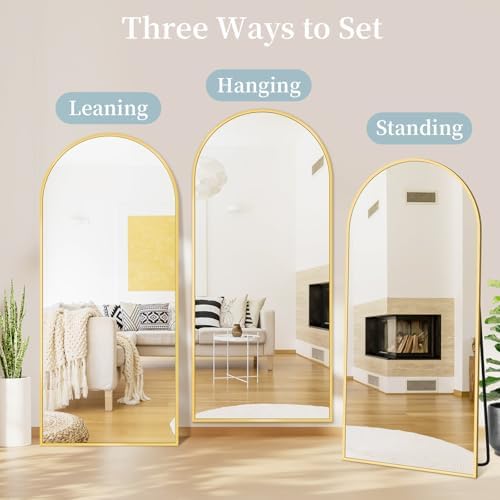 Full Length Mirror with Stand, 71"x25" Arched Full Body Mirror, Large Stand Up Mirrors, Aluminum Frame Floor Standing Mirrors, Freestanding Hanging Leaning Mounted for Bedroom Living Room, Gold - Image 6