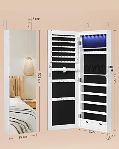 SONGMICS Mirror Jewelry Cabinet Armoire, Wall or Door Mounted, Lockable - Image 6