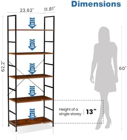 DUMOS 5 Tiers Bookshelf, Classical Modern Book Shelf Bookcase - Image 3