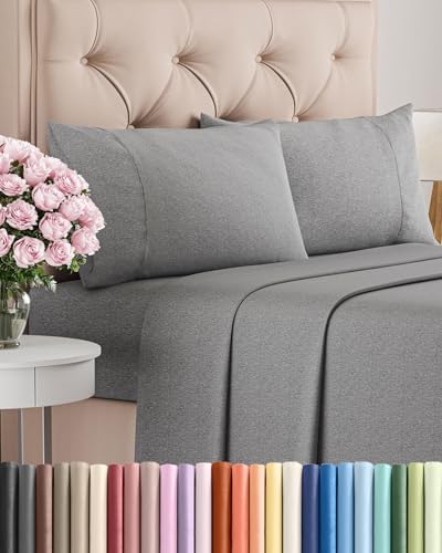 Full Size 4 Piece Sheet Set - Breathable & Cooling Sheets - Heathered Grey by CGKUnlimited