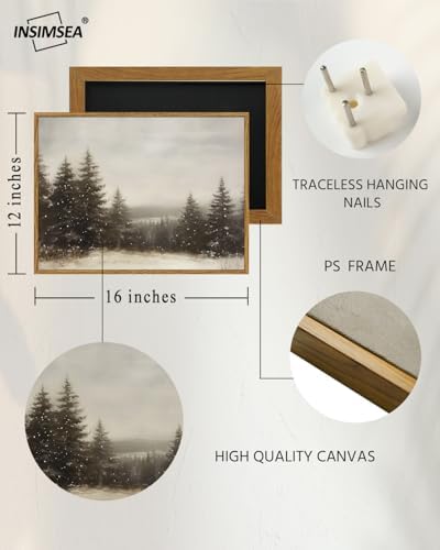 InSimSea Framed Canvas Wall Art Winter Christmas Decor Living Room Pine Tree Forest Decor Nature Landscape Decoration for Bedroom Bathroom Rustic Xmas Holiday Gifts 12x16 Inch - Image 4