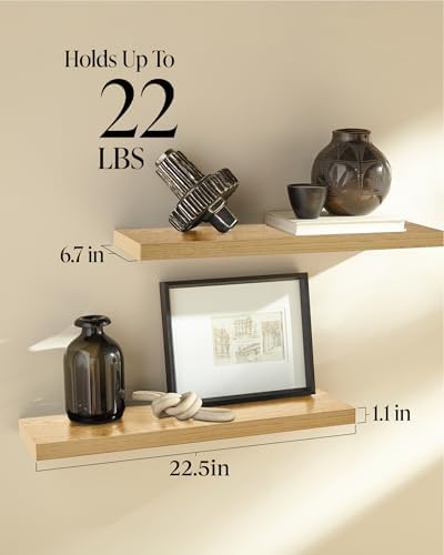 BAYKA Floating Shelves for Wall, 22.5 inches Wall Mounted Rustic Wood Shelves for Bathroom, Bedroom, Living Room, Floating Shelves for Books/Storage/Decor (Oak-Toned,Set of 3) - Image 3