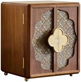 Double Door Jewelry Box, Black Walnut Jewelry Storage with Velvet Lining by WENSENY