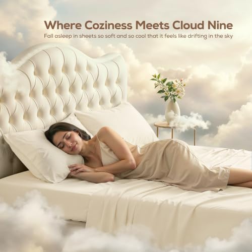 Queen Sheets Set, 4 Pieces 16" Deep Pocket Hotel Luxury Bed Sheets, Ivory - Image 3
