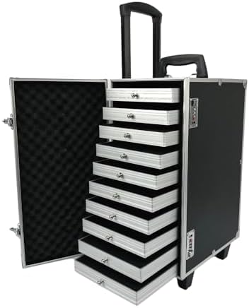 Rolling Jewelry Trolley Case with Drawers Sturdy Case for Travel and Vendor Showes Jewels Sets Display Organizer (Black) by SCIKHEFT