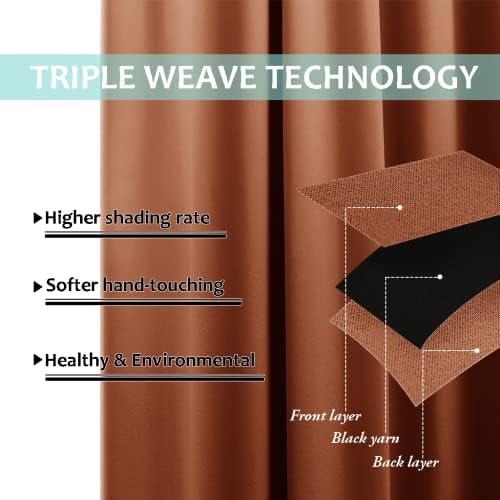 NICETOWN Burnt Orange 100% Blackout Curtains for Windows, Super Heavy-Duty Black Lined Total Darkness Drapes for Bedroom, Privacy Assured Window Treatment for Patio (2 PCs, 52 inches W x 108 inches L) - Image 6