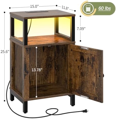 Yoobure Farmhouse Nightstand with Charging Station, Night Stand Barn Door - Image 3