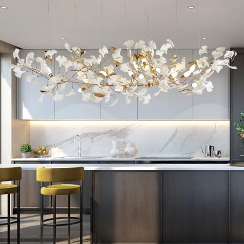Tree Branch Chandelier, L79 Inch Ginkgo Leaf Chandeliers Brass Chandelier Pendant Light Fixtures for Dining Room Living Room Kitchen Island, 16-Light by GREMLBUK