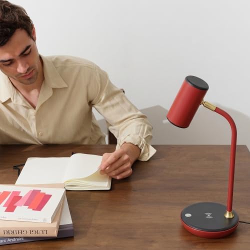 Brightech Ezra Office Desk Lamp – Wireless Charging Pad and Temperature Changing Light Options – Living Room Table Lamp for Mid-Century, Art Deco, Contemporary Décor - Red - Image 7