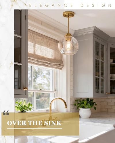 Pendant Lights Kitchen Island, 7" Modern Brushed Gold Hanging Lights Fixtures with Clear Seeded Glass Globe Shade, Kitchen Island Lighting for Bathroom, AD-22280-1P-GD-S - Image 5