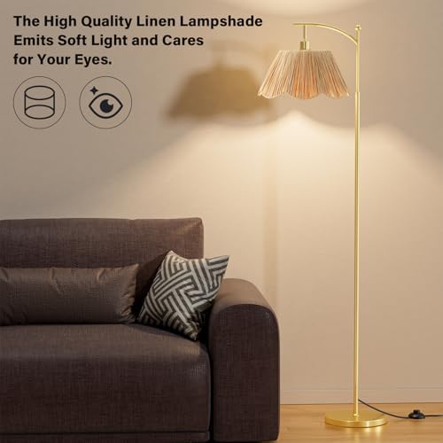 Ambimall 60" Floor Lamps for Living Room with 3 Color Temperatures, Gold Floor Lamp with Rattan Shade, Modern Tall Lamps for Bedroom Office, 9W LED Bulb Included - Image 5