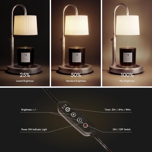 Dimmable Glass Candle Warmer Lamp with Timer - Adjustable Height Candle Lamp Warmer with Timer (8H/4H/2H) - Wax Melter - Ideal Gift, fits Various Size Scented Candles - 02 Bulb - (Brushed Nickel) - Image 6