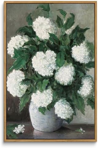 InSimSea Framed Wall Art Vintage Decor, White Hydrangea Prints, 16x24In by InSimSeaArt